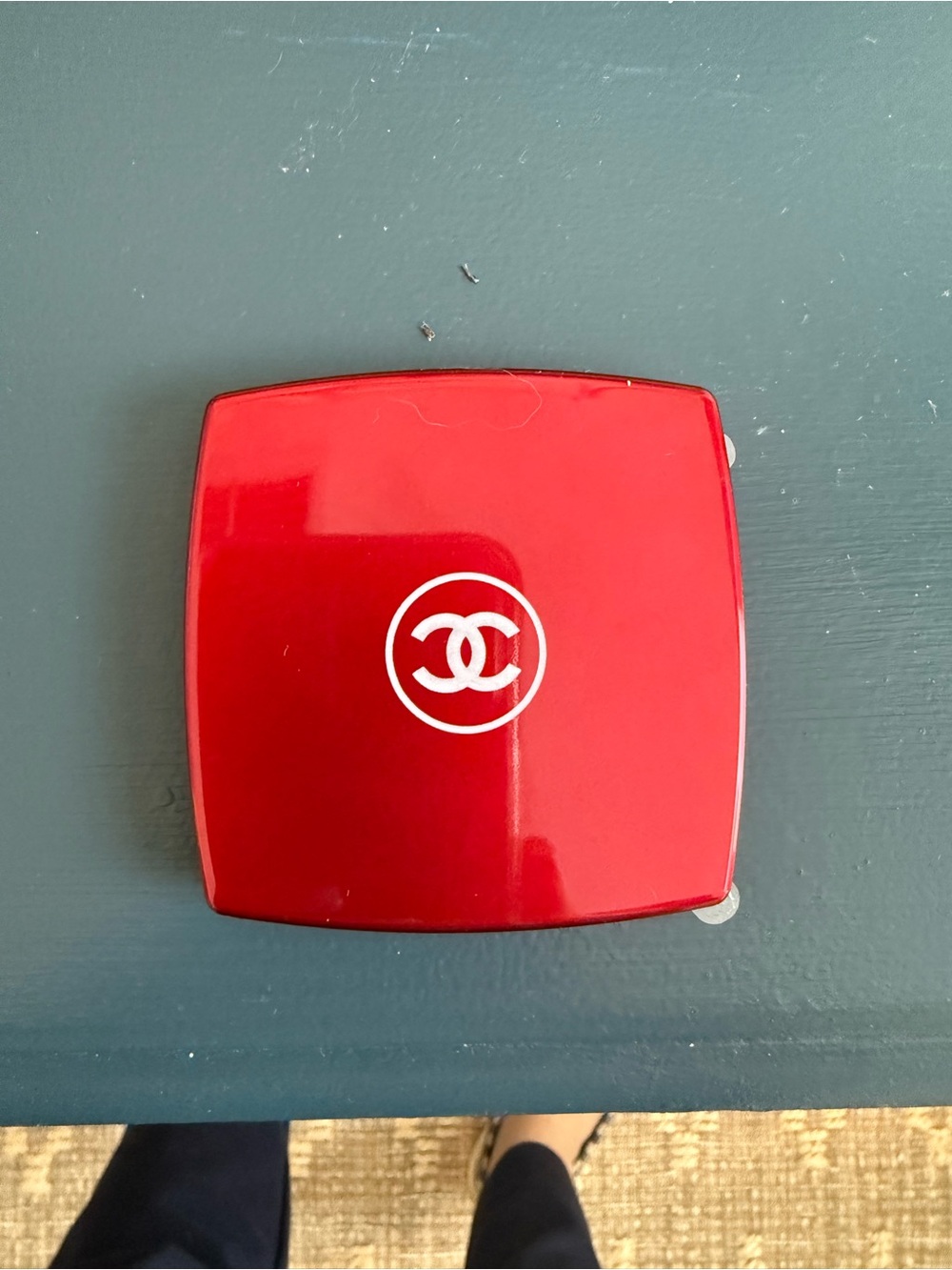 CHANEL Red Compact mirror with White CC Emblem